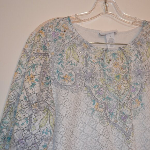 ALFRED DUNNER Polyester woven Light White Green Floral Prints Lining Blouse XL - Picture 2 of 9